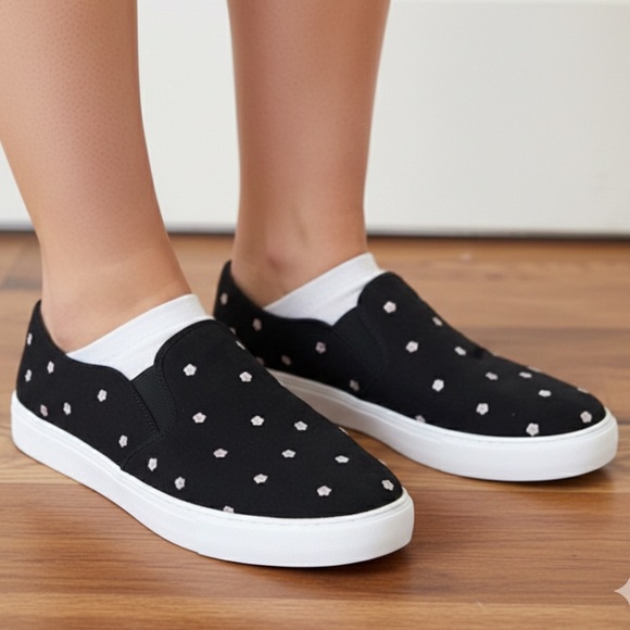 LOFT Shoes - Loft Daisy Suede Slip-On Sneakers Black Flowers Pink White Low Top Casual Floral